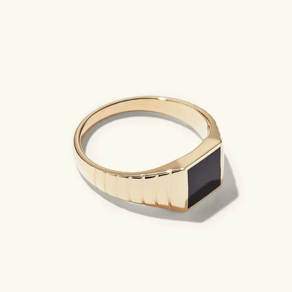 Rings<Mejuri Black Onyx Square Signet Ring