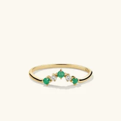Rings<Mejuri Emerald And Diamond Wishbone Ring