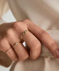 Rings<Mejuri Emerald And Diamond Wishbone Ring