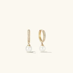 Earrings<Mejuri Pav Diamond Pearl Huggies