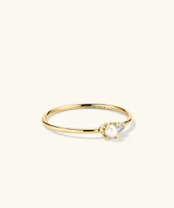 Rings<Mejuri Pearl And Diamond Stacker Ring