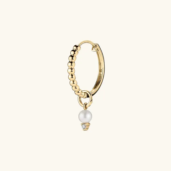 Earrings<Mejuri Single Diamond And Pearl Hoop Charm