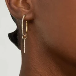 Earrings<Mejuri Single Pav Diamond Bar Hoop Charm