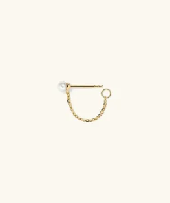 Earrings<Mejuri Single Pearl Chain Stud