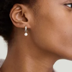 Earrings<Mejuri Single Pearl Hoop Charm